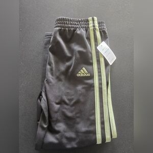 Adidas Kids Black Joggers with Light Green Stripe Detail
